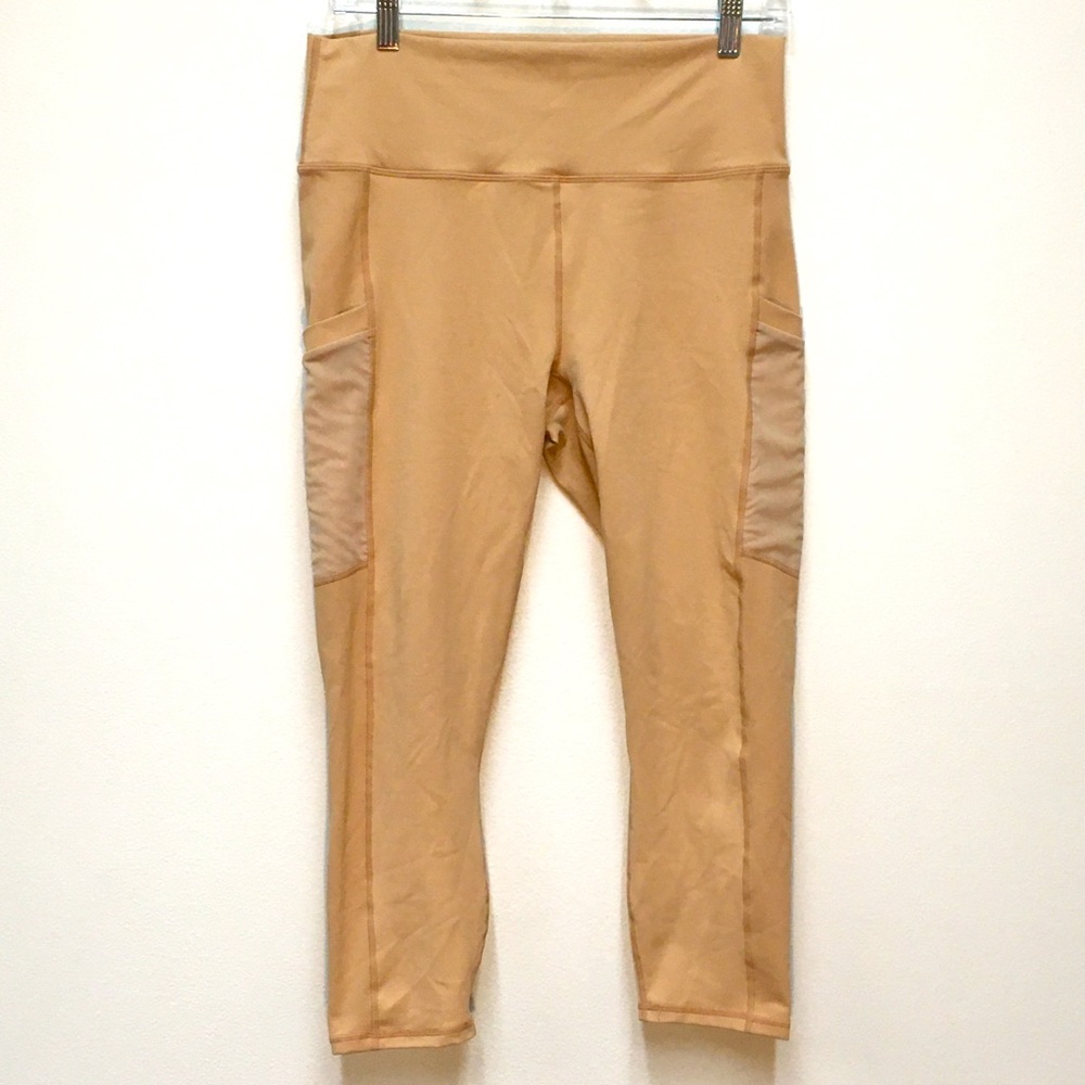 Fabletics Powerhold Leggings Large Tan Brown Athletic Yoga Gym Pilates Workout